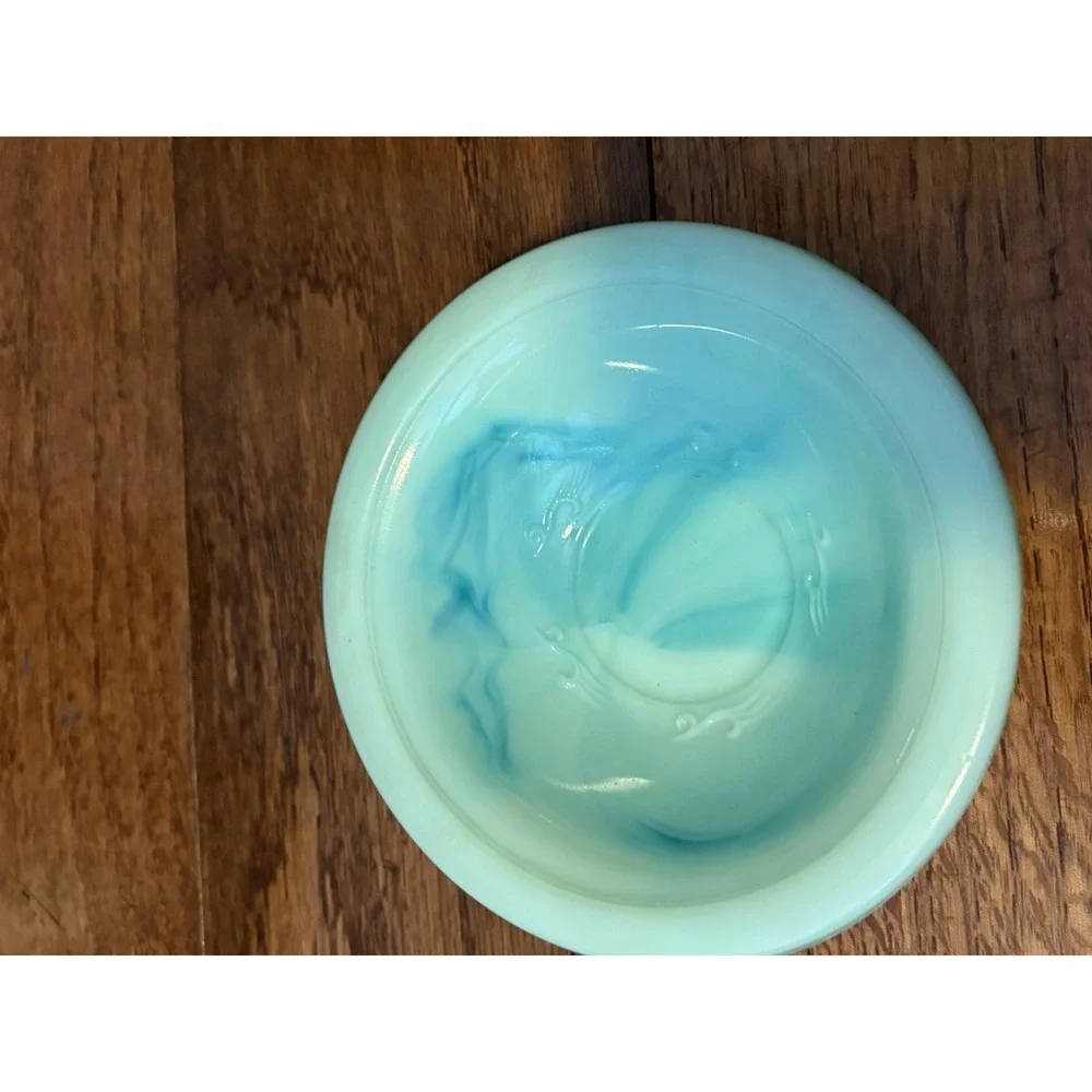 Vintage Avon Green/blue Victorian Slag Glass Rose Bath Oil‎ Pitcher & Basin Bowl